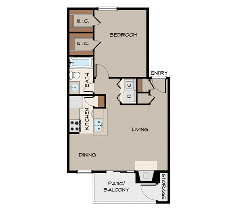 Floor plan for 1 bed, 1 bath, 690 sqft